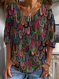 Camiseta feminina atasan kaus vintage musim panas wanita pullus pullover cetak digital leher v lengan pendek harajuku kasual 230515