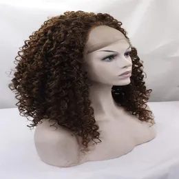 High density Hair Wig Dark Brown kinky curly Synthetic lace front wig for Black Women Cheap Short Curly Wigs Afro Kinky Curl Synth243V