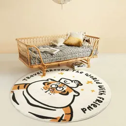 Carpets Bedroom Sofa Bedside Blanket Cute Cartoon Tiger Floor Mat Children Imitation Cashmere Round Carpet Living Room Home Decor