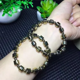 Strand Beaded Strands Natural Stone Bracelet Pyrite Sugar Cubes Shape Bead Bracelets For Women Men Fashion Crystal Jewelry