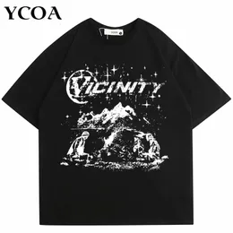 Мужская футболка по полосам половины графики хип -хоп негабаритный харадзюку лето с коротким рукавом футболка корейская мода Y2K Винтажная уличная одежда хлопковая одежда 230512