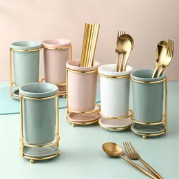 Organisation Ceramic Chopsticks Holder Restaurant Draining Rack Kitchen Light Luxury Spoon Fork Shelf Creative Home Table Proving Box