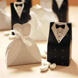 Candy Box Bride Groom Wedding Bridal Favor Favor Favor Boxes Suknia Tuxedo 100 szt. 50 par new252o