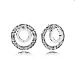 925 sterling Silver Logo Circle stud ining for Pandora Jewelry Crystal Diamond Wedding arits for Women Girlfriend Gift Heart inring with pox pox