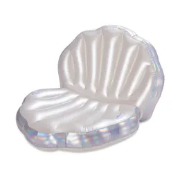 Flotador de piscina de conchas holográficas inflables, plata holográfica, para adultos, unisex