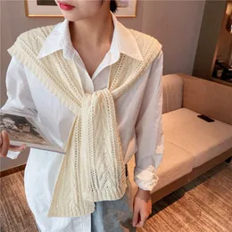 Sarongs Women Hollow Crochet Ice Silk Fake Collar Sunscreen Shawl Summer Air Conditioned Room Protect Cervical Spine Neck Guard Scarf Q1 230515