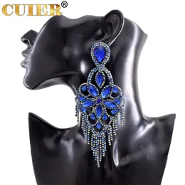 Dangle Chandelier CUIER Big Fringe Tassel Women Earrings Mysterious Sapphire AB Softness Hang Down Wedding Party Jewelry Accessories Top Quality 230515
