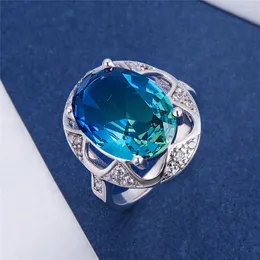 Fedi nuziali RongXing Luxury Mystic Crystal Stone Big Oval For Women Silver Color Rose Gold Blue Green Anello di fidanzamento