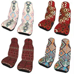 Bilstolskydd vävt texturerat pastellkilim -mönster passar alla van RV SUV 3D -tryck Turkish Ethnic Art Auto Cover 2 Pieces