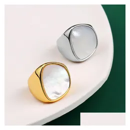 Bandringar Sier Ring for Women Trend Elegant Creative Vintage Geometric White Shell Party Jewelry Birthday Presents Drop Deliver Dhgarden DHBQZ
