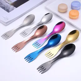 Geschirr Sets 1 stücke Zwei in einem Geschirr 304 Edelstahl Löffel Gabel Tragbare Spork Outdoor Picknick Camping Besteck Werkzeuge