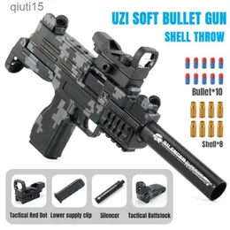 Gun Toys UZI Throw a Shell Soft Bullet Gun Kinderspielzeugpistole Dart Blaster Pistole Handbuch Airsoft Gun mit Schalldämpfer T230515