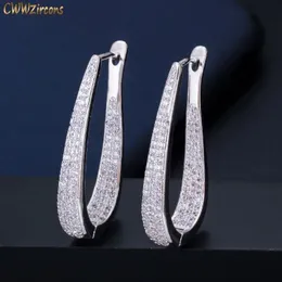 Stud Cwwzircons Micro Pave Cubic Zirconia Stone White Gold Color Luxury Big Hoop Earrings Fashion Jewelry Gift for Women CZ593 230515