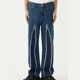 Dżinsy męskie retro patchwork mężczyźni hip hop przyczynowy prosta szeroka noga Spring Punk Hipster Streetwear Denim Pants Męskie spodnie luźne spodnie