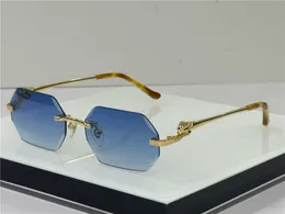 Luxus Design Sonnenbrille Mann Herren Sechseck Randlos Männer Frauen Mode Leopard Sonnenbrille Metall Modedesigner Rahmenlose Diamantschliff Linse 02818