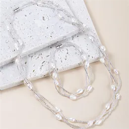 Серьги ожерелья набор yeyulin Real Pearl for Women Multi-Shareer Bracelet Bracelet Wedding Part