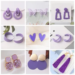 Purple Color Women Dangle Earrings Small Round Fashion Flower Butterfly Hanging earring pendientes mujer