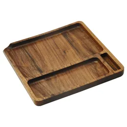 Bandeja rolante de madeira natural quadrada 190 mm Acessórios domésticos para fumar com bandejas ranhuradas