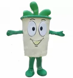 Christmas green tea cup Mascot Costume Cartoon Character Outfit Suit Halloween Party Outdoor Carnival Festival Fancy Dress for Men Women