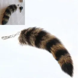 Cute Fox Racoon Tail Keychain Fur Pendant Key Chain Bags Charm Keys Holder Couple Keyrings NIN668