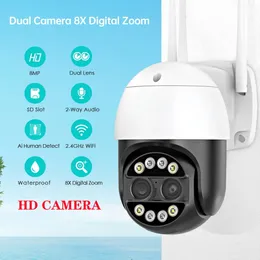 8MP 4MP 8x Hybrid Zoom 2.8 + 12mm Dual Lens PTZ Telecamera IP WiFi Human Detection 4MP Telecamera di videosorveglianza di sicurezza audio