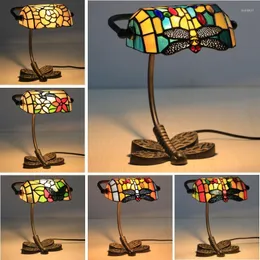 Bordslampor Creative Vintage Dragonfly Tiffany Colored Glass Lamp vardagsrum mat sovrum ögonskydd dekoration bank