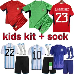 2022 2023 Argentina Soccer Jersey Romero Dybala Aguero Maradona Football Shirt 22 23 Kids målvakt Kit Sock Set Uniform med Socks Di Maria Camiseta de Futbol