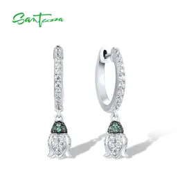 Ear Cuff SANTUZZA 925 Pure Silver Ring Women's Earrings Sparkling White CZ Green Spinel Stone Flower Cute Pierce Exquisite Jewelry 230512