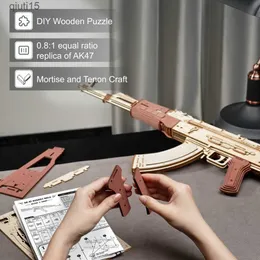 Gun Toys Robotime ROKR Automatyczny karabin AK-47 3D Zgromadzenie drewniane Pistolet podwójne ostrzał Śmieszne zabawki dla dzieci dla dzieci Dorosłych Justice Guar LQ901 T230515