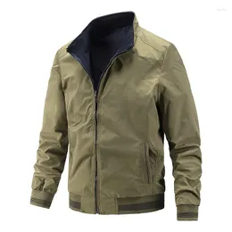 Men's Jackets 2023 Spring Autumn Men Double Face Jacket Casual Solid Color Slim Fit Fashion Stand Collar Army Green