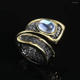 Cluster Rings Cizeva Creative Moonstone Gemstone Black Gold 925 Silver Two Tone Goth Finger Ring Luxury Africa Jewelry Gift