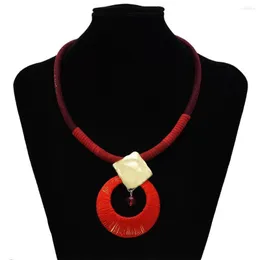 Colares pendentes de corda boêmia cadeia artesanal de contas acrílicas de metal geométrico Mulheres Tribal Gypsy Party Ethnic Jewelry