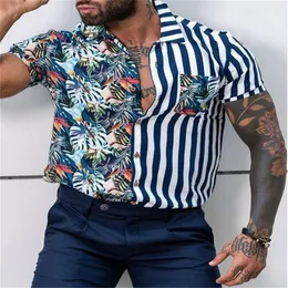 Camicie casual da uomo Summer Fashion Stripe Print Stitching Beach Camicia a maniche corte Sashion Socket Fioral Light LuxuryTopMen's