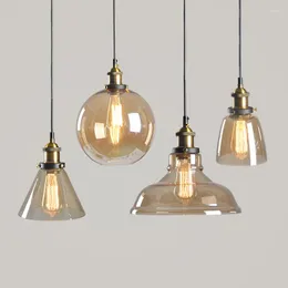 مصابيح قلادة أمريكية رجعية LED ضوء الإبداع الإبداعي غرفة نوم ديكورز ديكورزات الملحقات العنبر لون زجاج شنقا مصباح