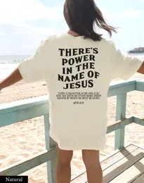 Kvinnor s t shirt kaus ukuran besar jaus räddar det kraft i namnet Jesus Longgar Kristen Atasan Estetika Katun Kasual Trendi Wanita 230516