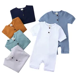 Rompers Summer Brill Baby Romper Soild Color Baby Ubrania dziewczyna Rompers Bawełny krótki rękaw O Neck Chłopcy Romper 0-24 miesiące 230516