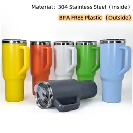 Tumblers de 40 onças com alça a garrafa de água de aço inoxidável com tampa e isolamento de palha viagens a vácuo caneca bpa grátis z11