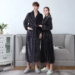 Men's Sleepwear Autumn Winter Flannel Couple Kimono Bathrobe Gown Thick Coral Fleece Long Nightwear Loose Warm Men Homewear Loungewear