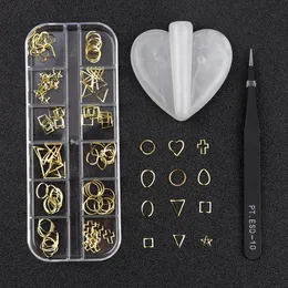 Nail Art Decorations 1Set Gold/Silver Studs Mold Frame Bending Tool Black Tweezer DIY 3D Decoration Circle Metal RivetNail