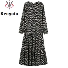 Vestidos de festa gaun longgar wanita musim semi gugus vintage dot cetak vestidos corea kebesaran jubah elegan leher o ke55 230515