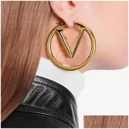 Hoop Huggie Luxury Big Gold Earrings For Lady Women 4Cm Orrous Girls Ear Studs Set Designer Jewelry Earring Valentines Day Gift En Dhsxc