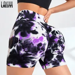 Damen-Shorts LAISIYI Nahtlose Booty-Shorts, Batik-Gym-Leggings, hohe Taille, Bauchkontrolle, Push-Up, eng, Sport, Biker, 230515