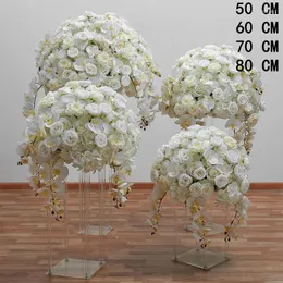 Dekoracyjne kwiaty białe Orchid Ślubne Środek stołowy 80 cm Dekoracja kuli kwiatowej impreza