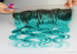 Ombre Teal Pre Plucked 13x4 Lace Frontal Closure Brazilian Human Hair Body Wave Remy8453716