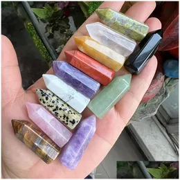 Taş 12x38mm Doğal Altıgen Prizma Pillar Cazibesi Tek Nokta Kristal Agates Takı Yapma Zanaat Süsleri için Boncuk Dr Dhgarden Dhyd6