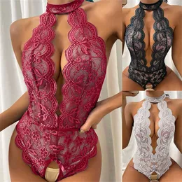 Cheap Outlet Store 80% off Sexy Sleeveless Lace Perspective Teddy Doll Street Deep Tights Backless Crotch Less Red One Piece Bodysuit Rompers Suit