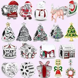 925 Charm koraliki Akcesoria Fit Pandora Charms Biżuteria Biżuteria Prezent Hurtowa Snowflake Santa House Bead