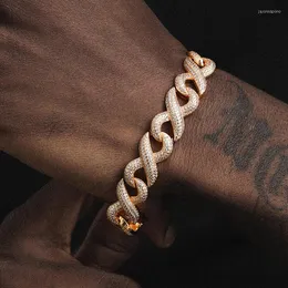 Link Bracelets HIPUNK Iced Out Cuban Chain Hand Bracelet For Men Hip Hop Jewelry Rapper Gold Silver Color Rhinestone Cubic Zirconia