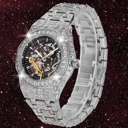 Skeleton Mechanische Uhr Männer Tourbillon Automatische Herren Uhren Hip Hop Iced Out Diamant Armbanduhr Um CZ Reloj Hombre Wristw2532