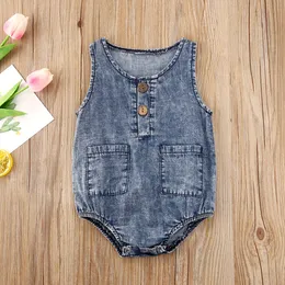 ROMPERS BABY Summer Clothing Denim Rompers Toddler Born Baby Boys Girls Butles Button Pocket Rompers Jumpsuits swobodne stroje 230516